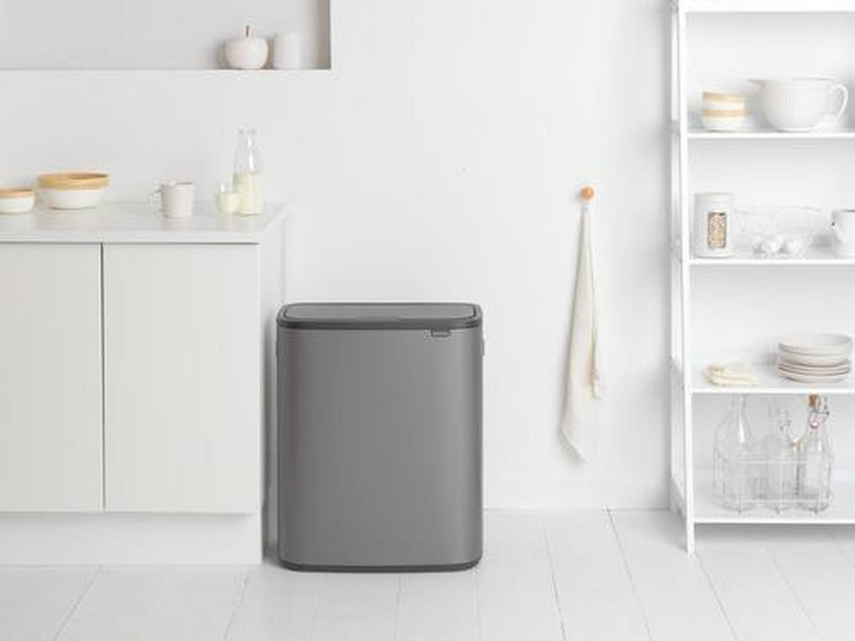 ABFALLEIMER BO TOUCH BIN 2 x 30 L  - Platinfarben/Schwarz, Design, Kunststoff/Metall (54,5/65,6/31,2cm) - Brabantia
