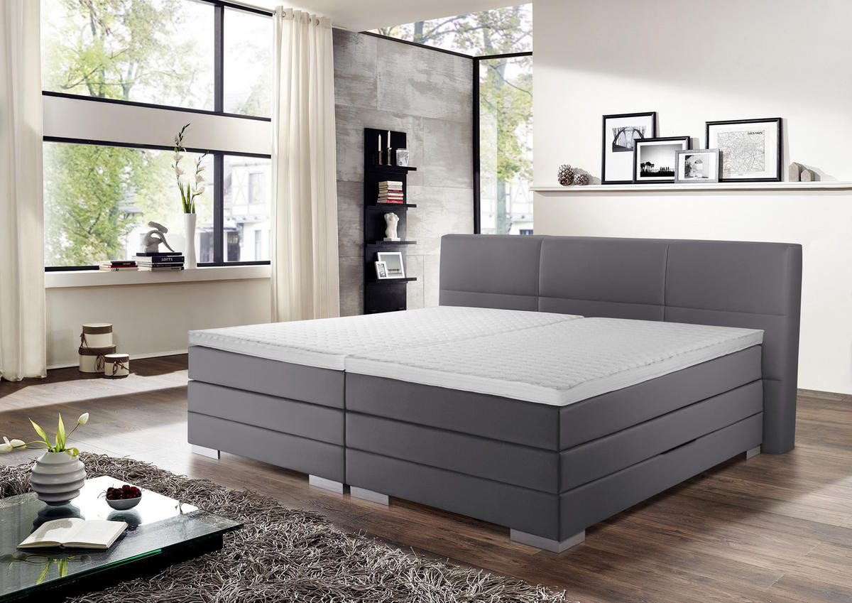 BOXSPRINGBETT 200/200 cm  in Grau  - Silberfarben/Grau, MODERN, Holzwerkstoff/Textil (200/200cm) - Livetastic