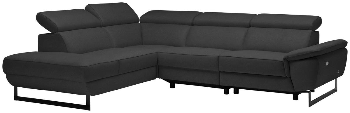 ECKSOFA in Echtleder Anthrazit  - Anthrazit/Schwarz, Design, Leder/Metall (225/281cm) - Celina Home