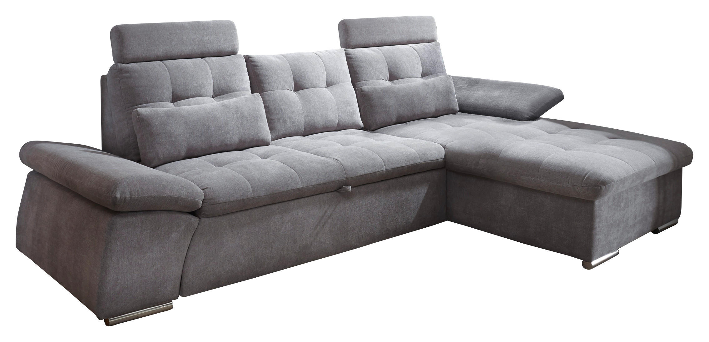 ECKSOFA Dunkelgrau Mikrovelours Zierkissen, Rückenkissen, Schlaffunktion  - Dunkelgrau/Silberfarben, KONVENTIONELL, Kunststoff/Textil (268/170cm) - MID.YOU