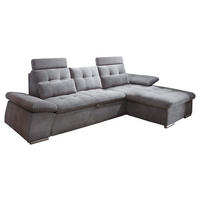 ECKSOFA 268/170 cm  in Mikrovelours Dunkelgrau Zierkissen, Rückenkissen, Schlaffunktion  268/170 cm  - Dunkelgrau/Silberfarben, KONVENTIONELL, Holzwerkstoff/Kunststoff (268/170cm) - MID.YOU