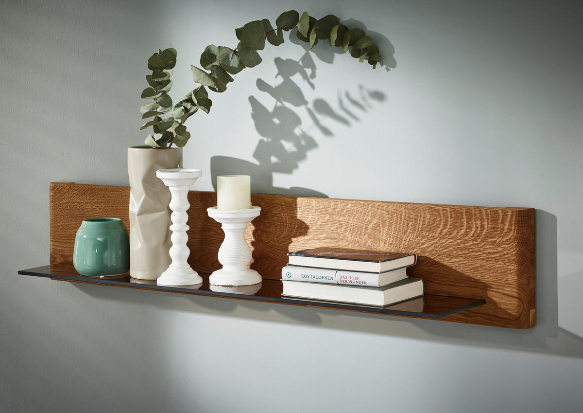WOHNWAND Denver  in Eichefarben  350/201/48 cm  - Eichefarben/Silberfarben, KONVENTIONELL, Glas/Holz (350/201/48cm) - Linea Natura