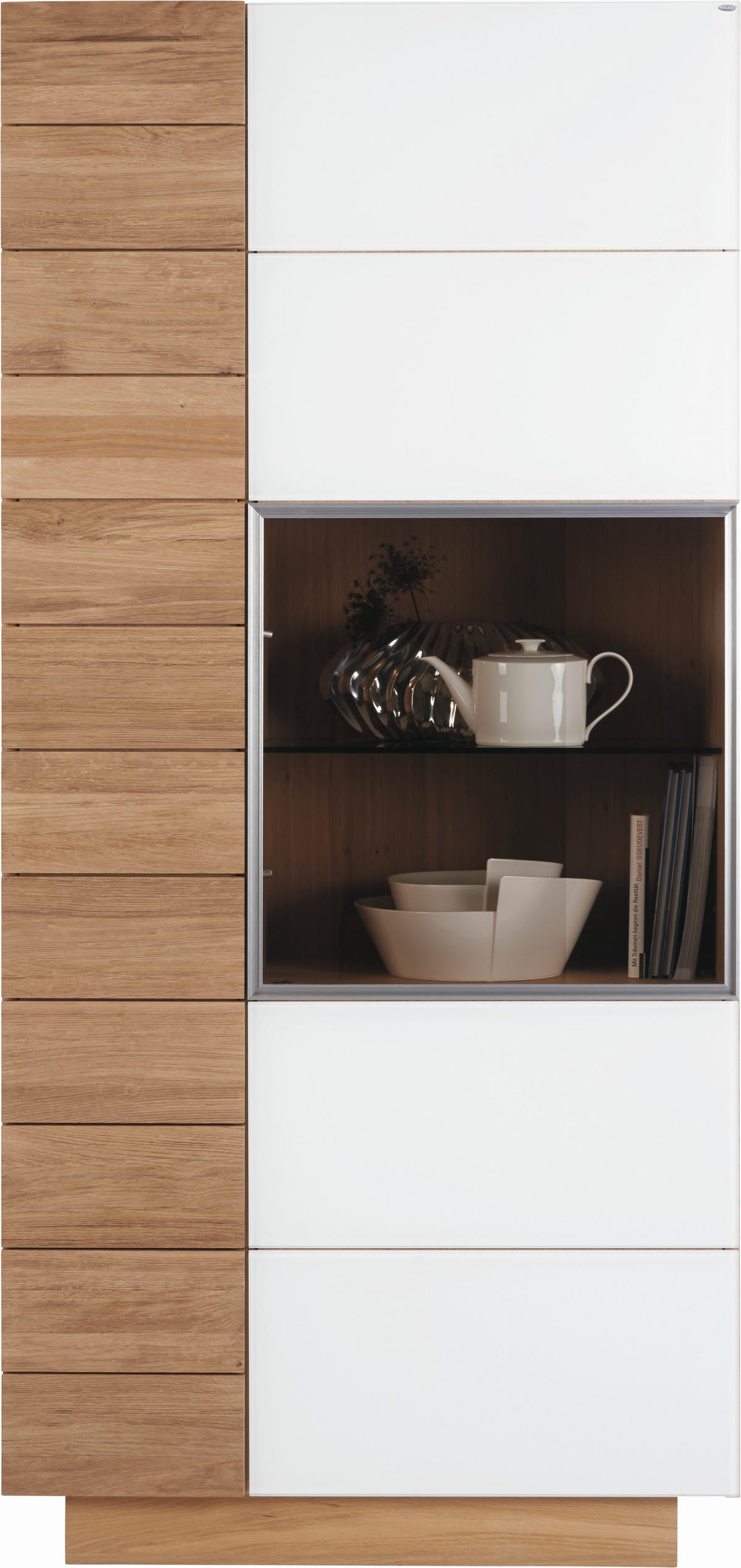 VITRINE  in massiv, mehrschichtige Massivholzplatte (Tischlerplatte) Wildeiche Weiß, Eichefarben  - Eichefarben/Weiß, Design, Glas/Holz (96/202/42cm) - Voglauer