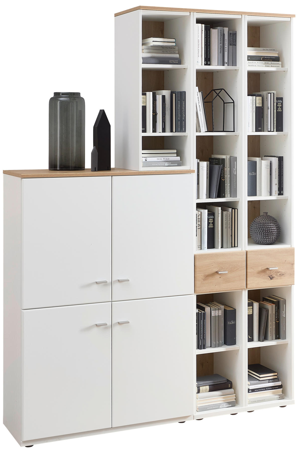REGALKOMBINATION - Alteiche/Alufarben, KONVENTIONELL, Holzwerkstoff/Metall (150/215/40cm) - Venda