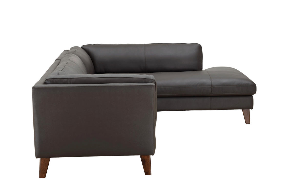 ECKSOFA SERA Braun Echtleder Lederlook  - Dunkelbraun/Braun, Design, Leder/Holz (235/194cm) - Livetastic