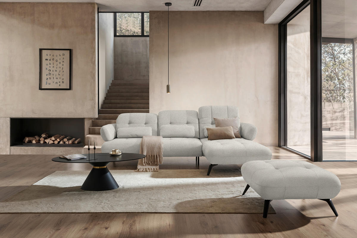 ECKSOFA Chenille Beige  - Beige/Schwarz, Design, Textil/Metall (282/189cm) - Novel