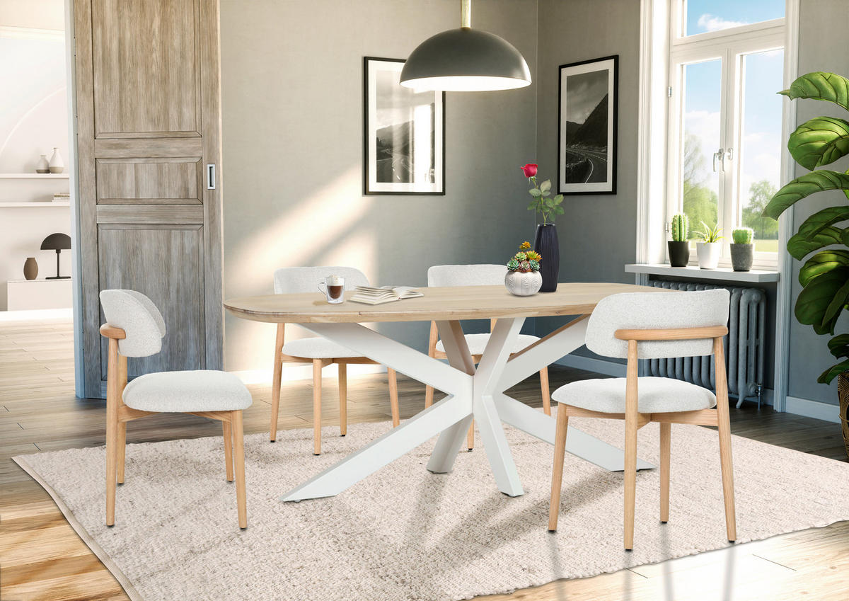 STUHL Naturfarben, Beige Eiche massiv  - Beige/Naturfarben, MODERN, Holz/Textil (49/79/51cm) - Livetastic