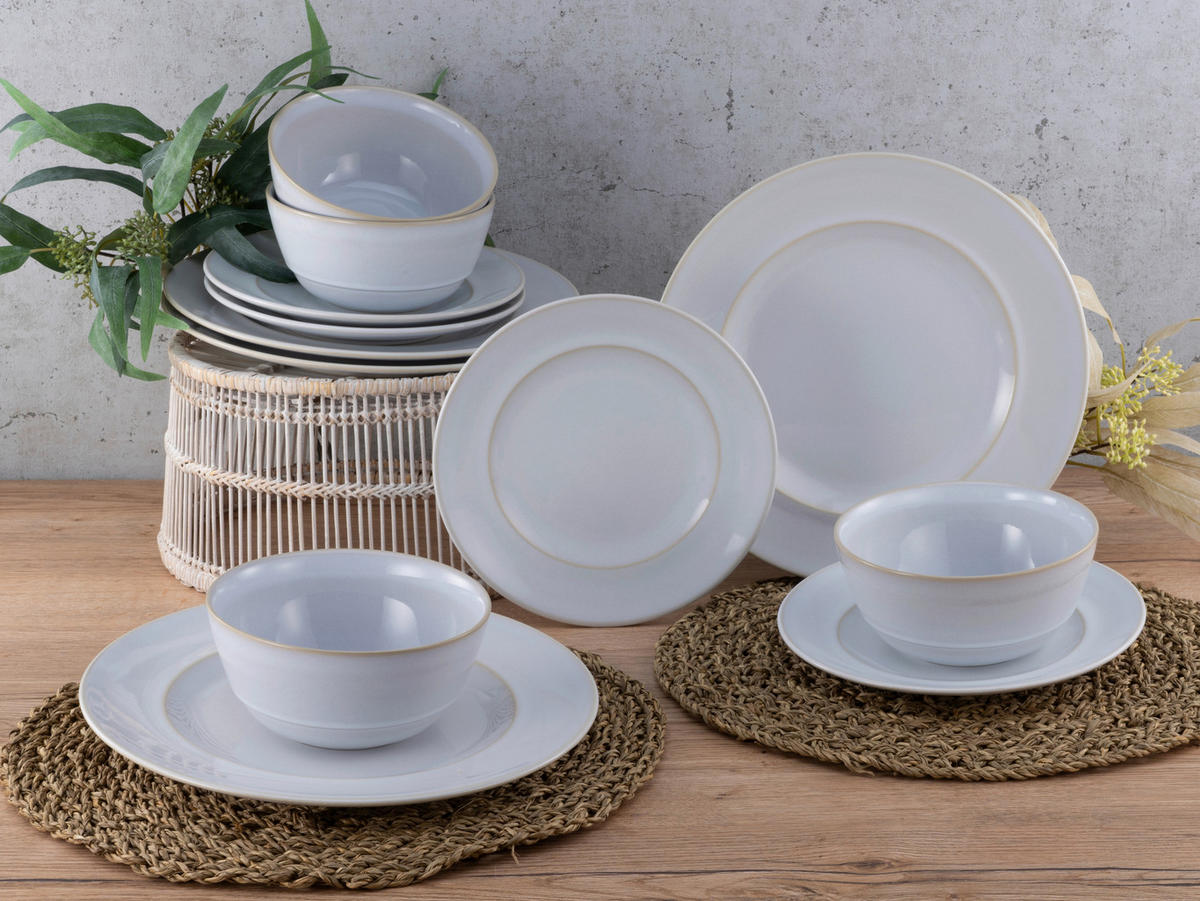 KOMBINOVANÁ SOUPRAVA, 12dílné, kamenina - bílá, Basics, keramika - Creatable