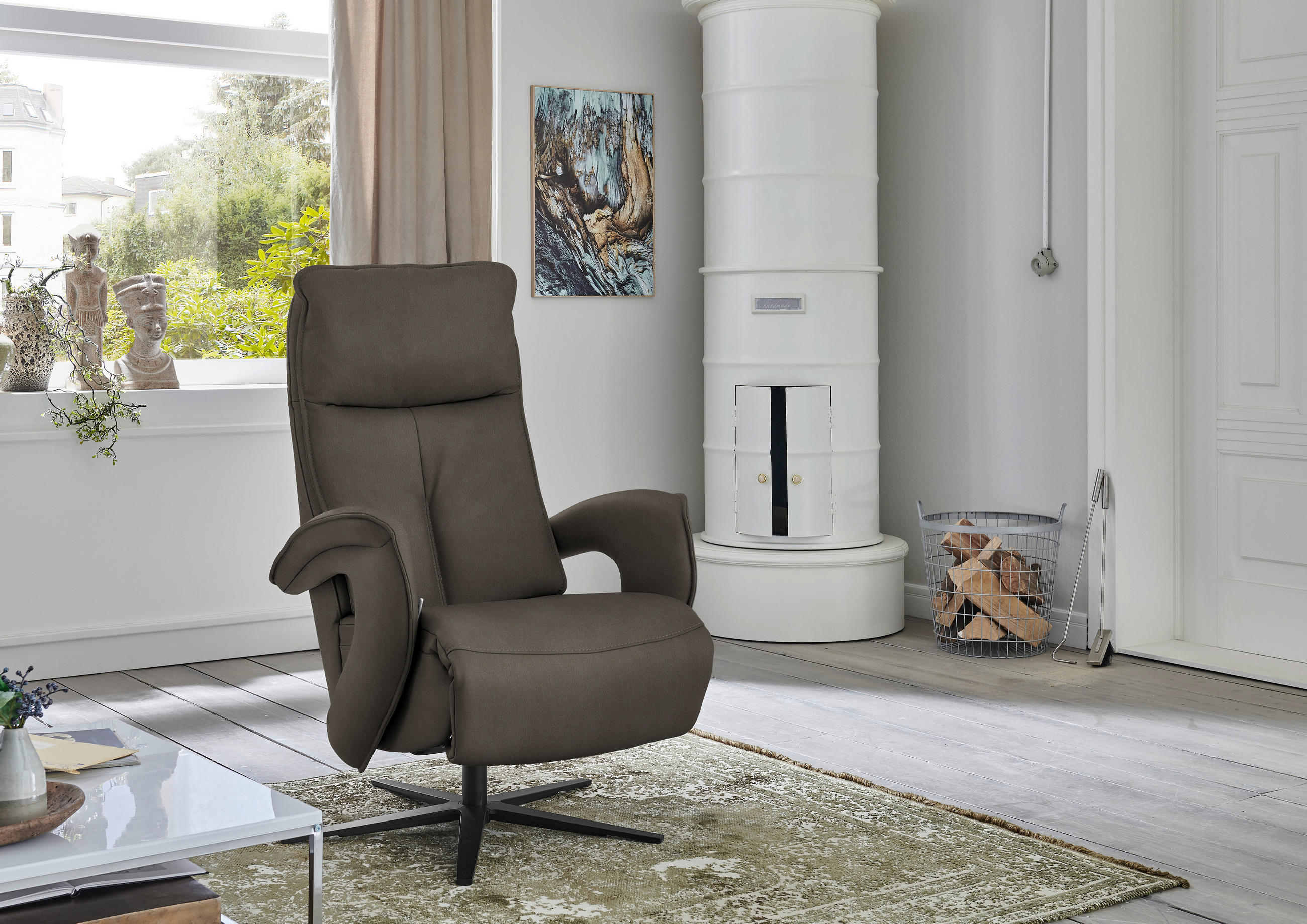 RELAXSESSEL in Leder Graubraun  - Graubraun/Schwarz, Design, Leder/Metall (77/110/87cm) - Valdera