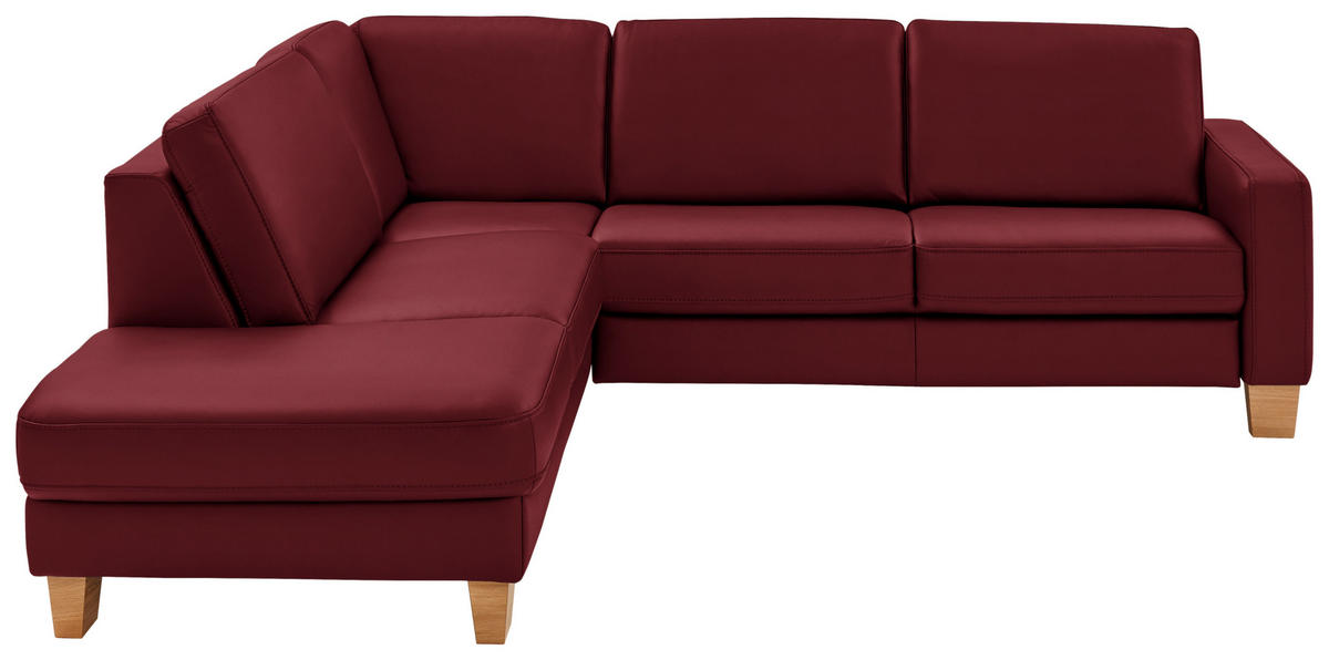 ECKSOFA Valdera in Echtleder Rot  235/257 cm  - Eiche Bianco/Rot, Natur, Leder/Holz (235/257cm) - Valdera