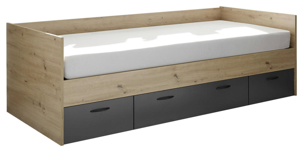 POSTELJA 90 cm   x 200 cm  , leseni material barve grafita, hrast artisan  - barve grafita/hrast artisan, Konvencionalno, leseni material (204/65/95cm) - Hom`in