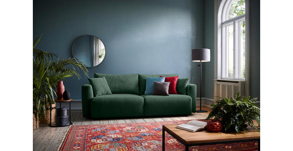 SCHLAFSOFA Cord Dunkelgrün Zierkissen, Rückenkissen, Bettkasten, Schlaffunktion, Rücken echt  - Dunkelgrün/Schwarz, Design, Kunststoff/Textil (250/92/105cm) - Carryhome