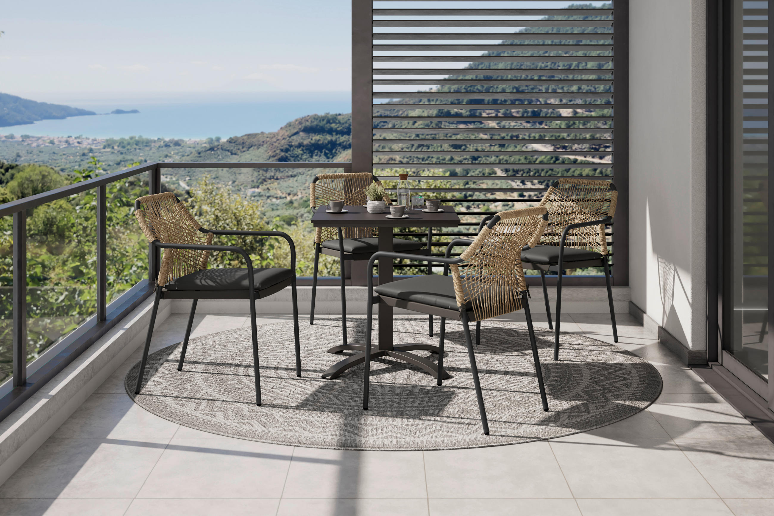 GARTENTISCH Metall, Kunststoff quadratisch  - Schwarz, MODERN, Kunststoff/Metall (70/72/70cm) - Ambia Garden