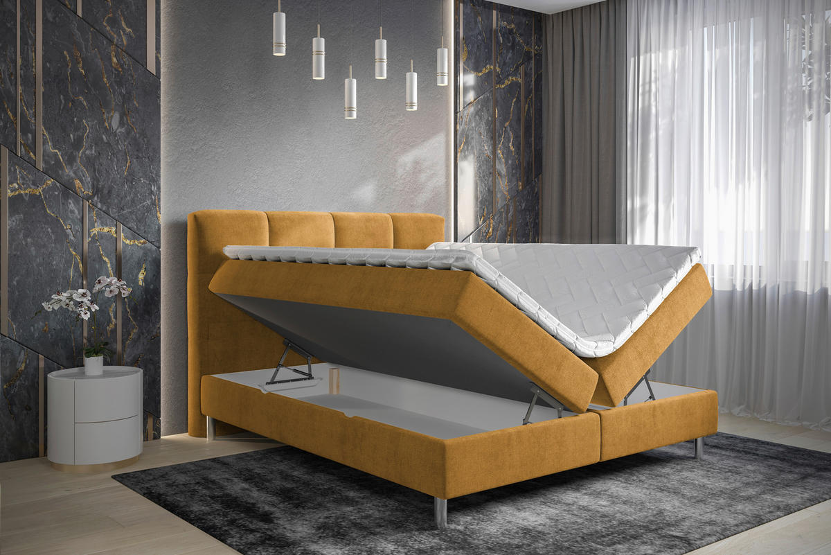 BOXBETT 160/200 cm  in Orange, Currygelb  - Chromfarben/Currygelb, Modern, Holz/Holzwerkstoff (160/200cm) - Esposa