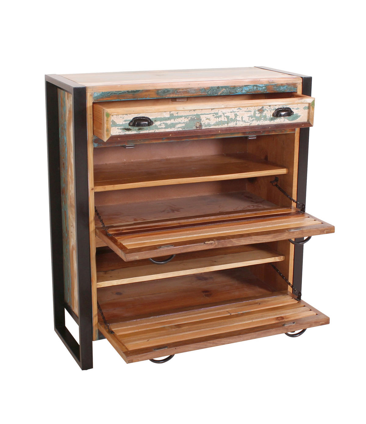 SCHUHSCHRANK Altholz massiv Multicolor, Schwarz  - Multicolor/Schwarz, Design, Holz/Metall (85/96/35cm) - MID.YOU