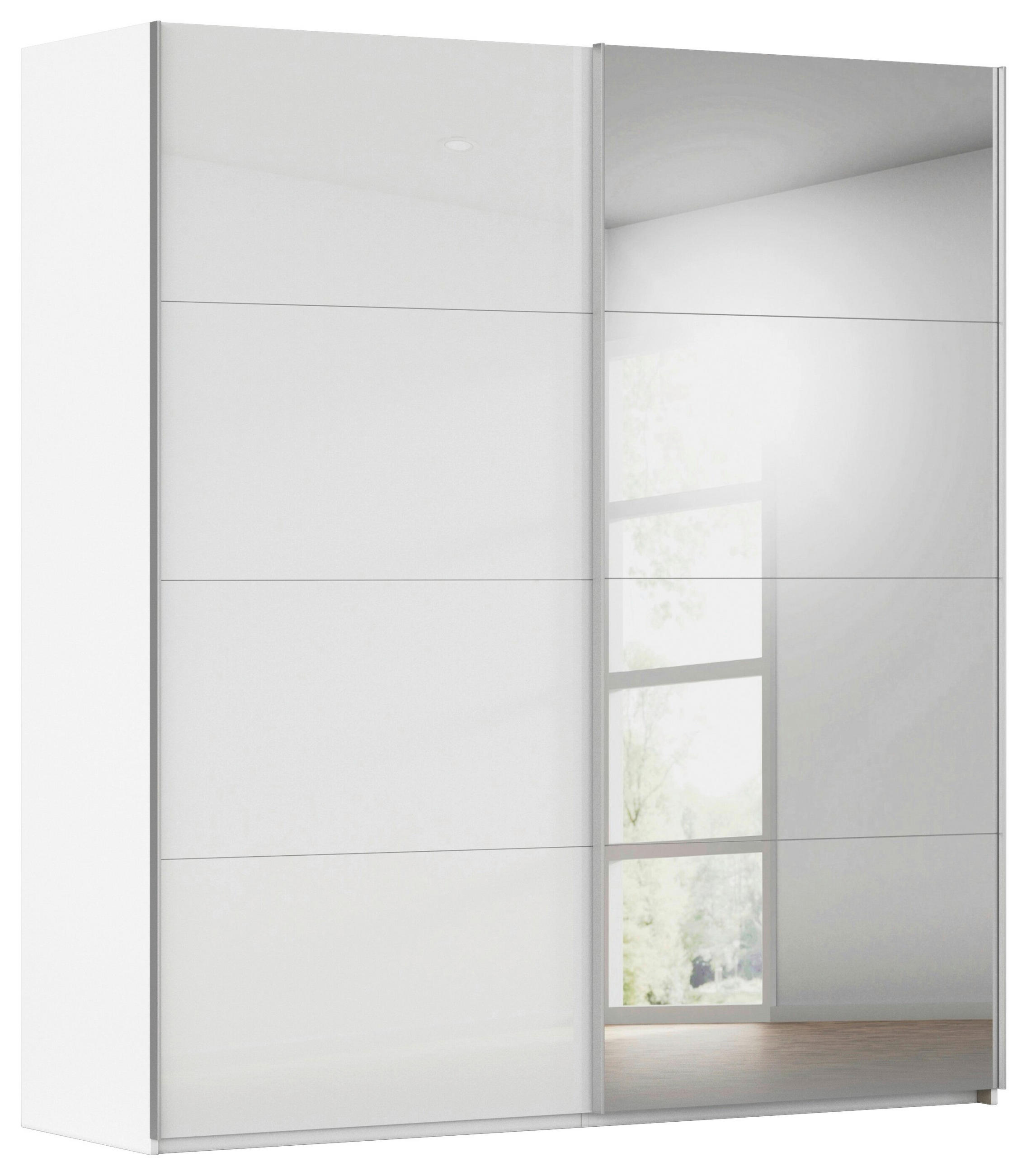 SCHWEBETÜRENSCHRANK 201/236/68 cm 2-türig Weiß, Weiß Hochglanz  - Weiß Hochglanz/Alufarben, Basics, Glas/Holzwerkstoff (201/236/68cm) - Novel