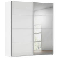 SCHWEBETÜRENSCHRANK 201/236/68 cm 2-türig Weiß, Weiß Hochglanz  - Weiß Hochglanz/Alufarben, Basics, Glas/Holzwerkstoff (201/236/68cm) - Novel