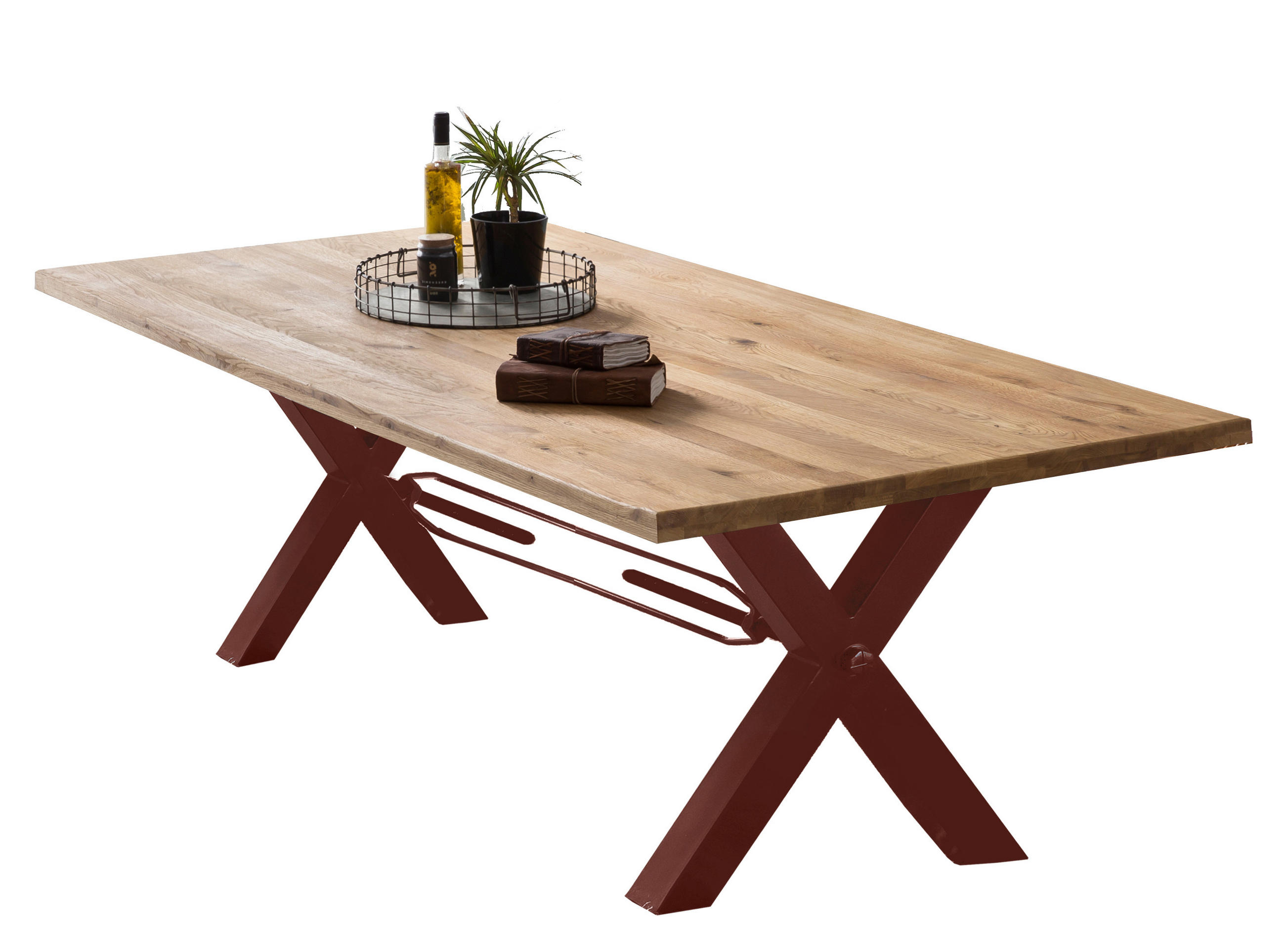 ESSTISCH 200/100/76 cm Echtholz  Holz, Metall rechteckig Braun, Naturfarben  - Braun/Naturfarben, MODERN, Holz/Metall (200/100/76cm) - MID.YOU
