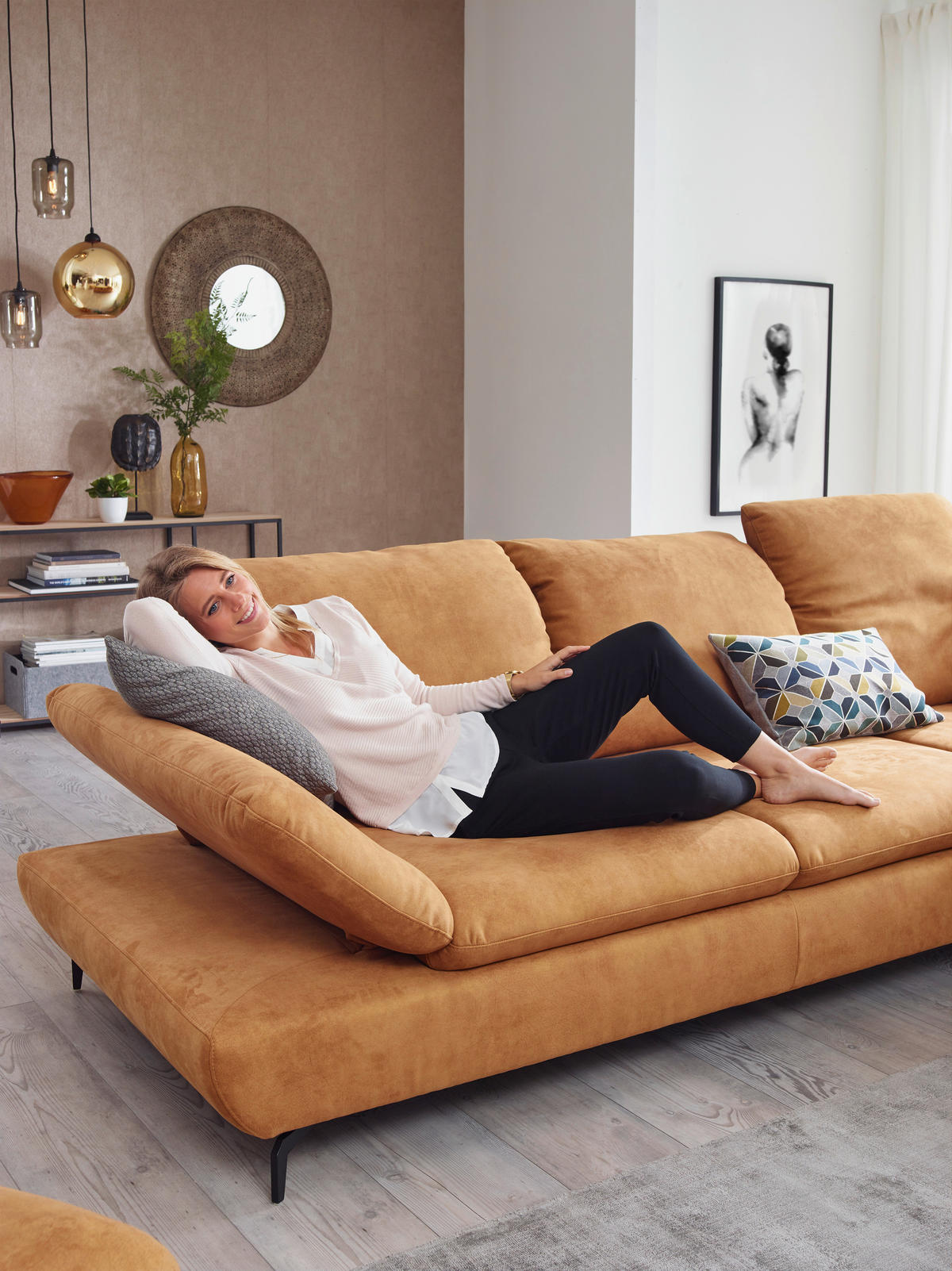 ECKSOFA in Flachgewebe Currygelb  - Currygelb/Schwarz, Design, Textil/Metall (315/200cm) - Chilliano