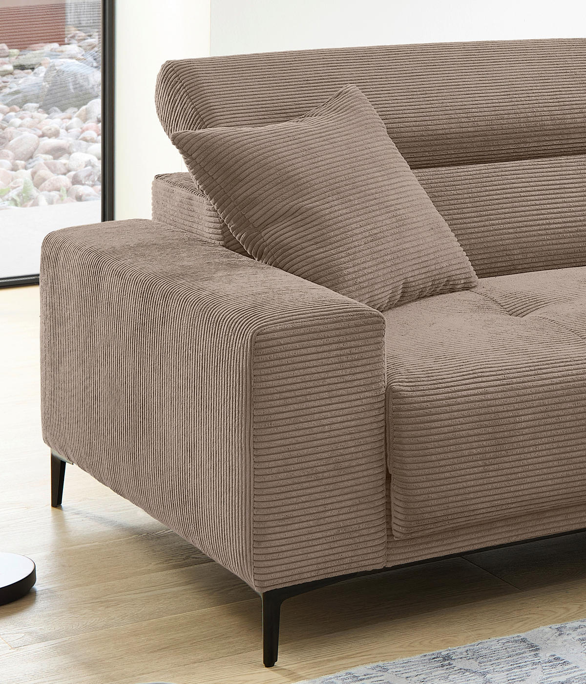 ECKSOFA Cord Graubraun  - Graubraun/Schwarz, Basics, Textil/Metall (250/183cm) - Livetastic