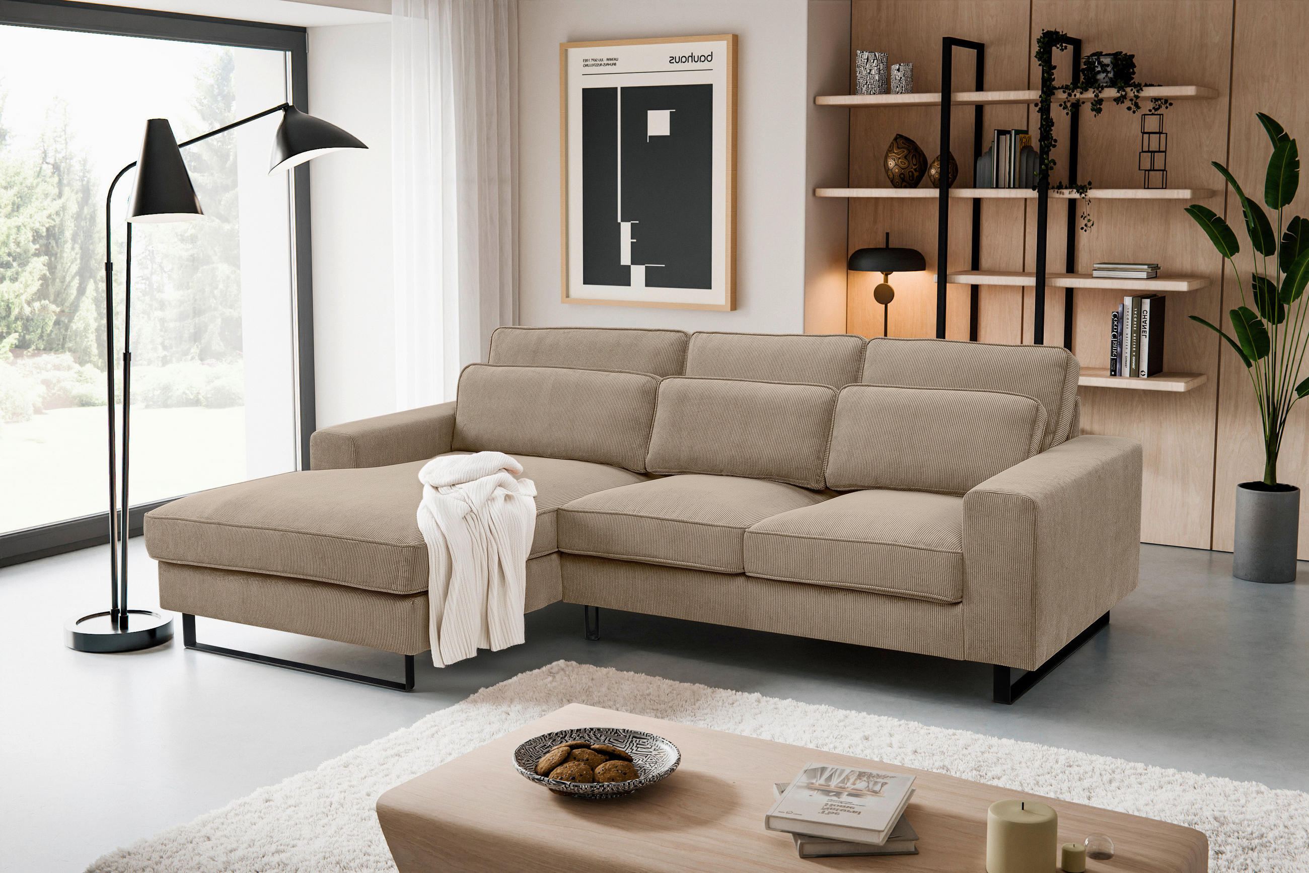 ECKSOFA BOLIVIA Beigebraun Cord  - Beige/Beigebraun, Basics, Textil/Metall (276/183cm) - MID.YOU