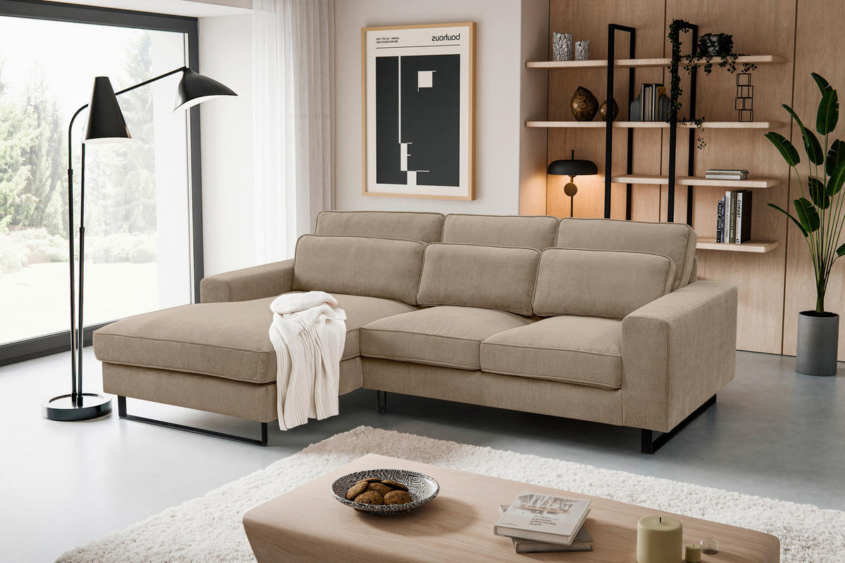 ECKSOFA BOLIVIA Beigebraun Cord  - Beige/Beigebraun, Basics, Textil/Metall (276/183cm) - MID.YOU