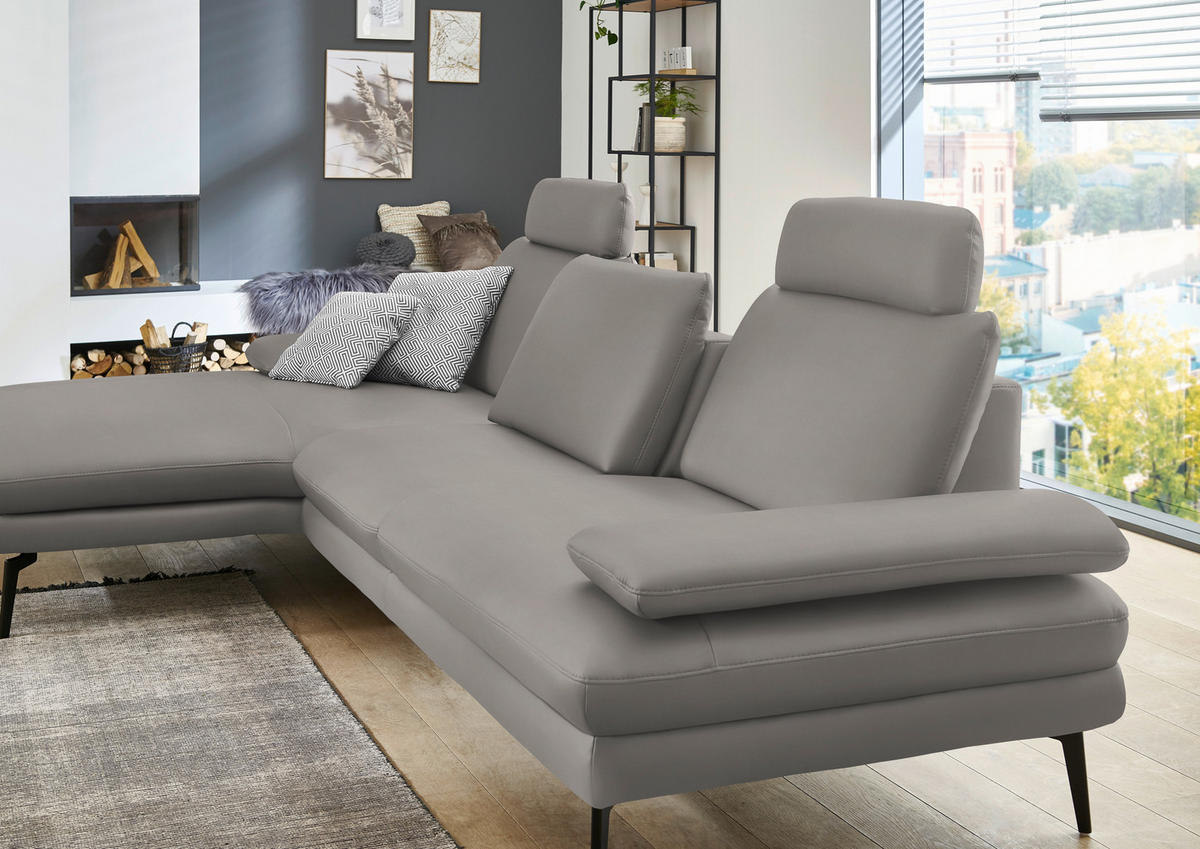 ECKSOFA in Echtleder Silberfarben  - Silberfarben/Schwarz, Design, Leder/Metall (180/310cm) - Dieter Knoll