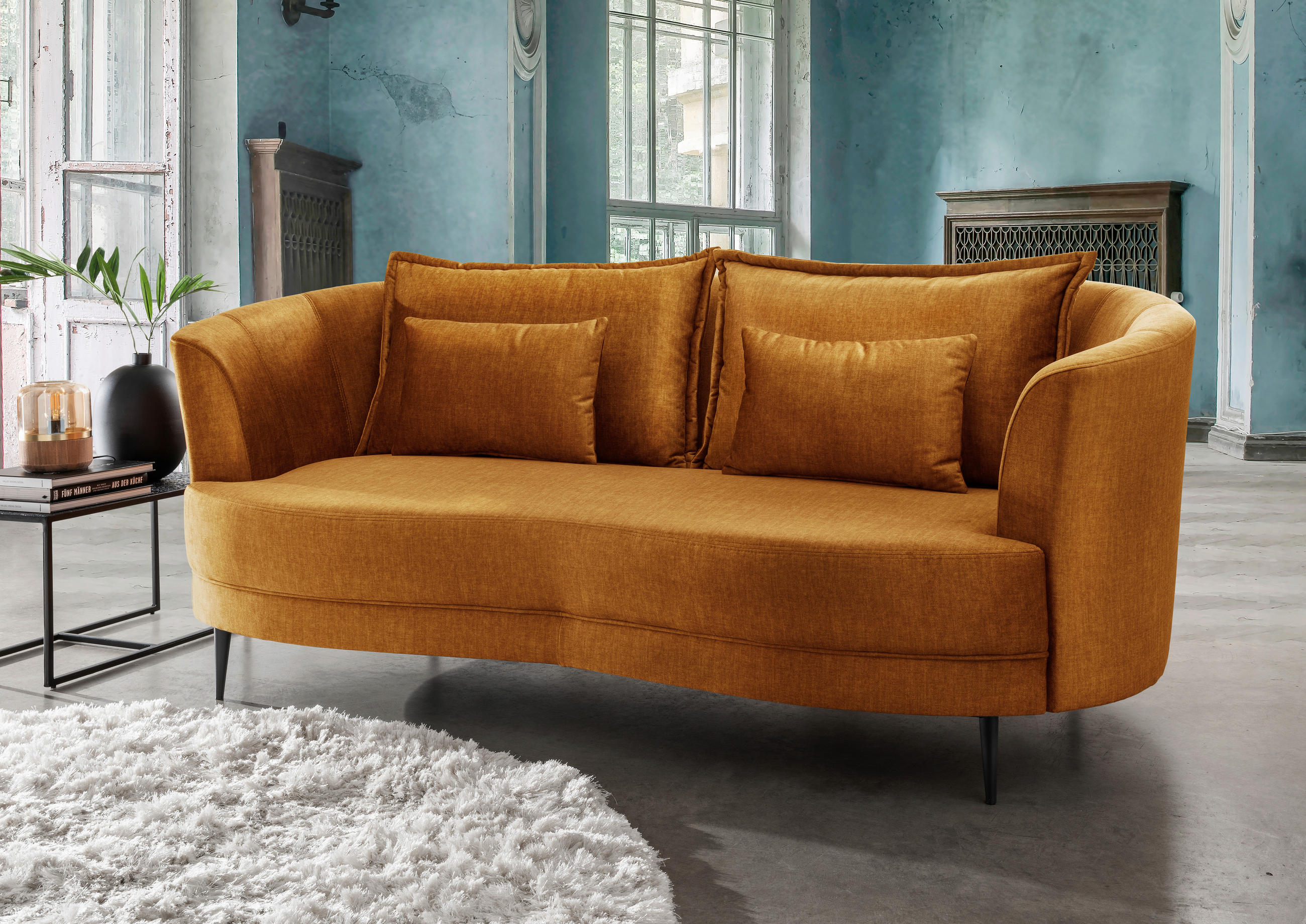 3-SITZER-SOFA in Velours Gelb  - Gelb/Schwarz, MODERN, Textil/Metall (209/85/101cm) - Livetastic