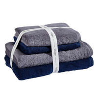 FROTTIERSET SET VEGAN LIFE Blau, Dunkelgrau 4-teilig  - Blau/Dunkelgrau, Basics, Textil - Vossen