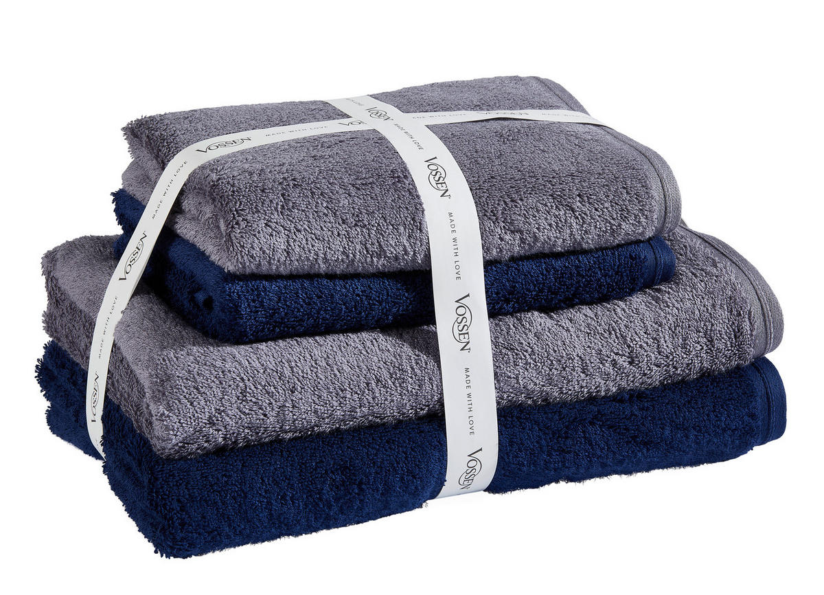 FROTTIERSET SET VEGAN LIFE Blau, Dunkelgrau 4-teilig  - Blau/Dunkelgrau, Basics, Textil - Vossen