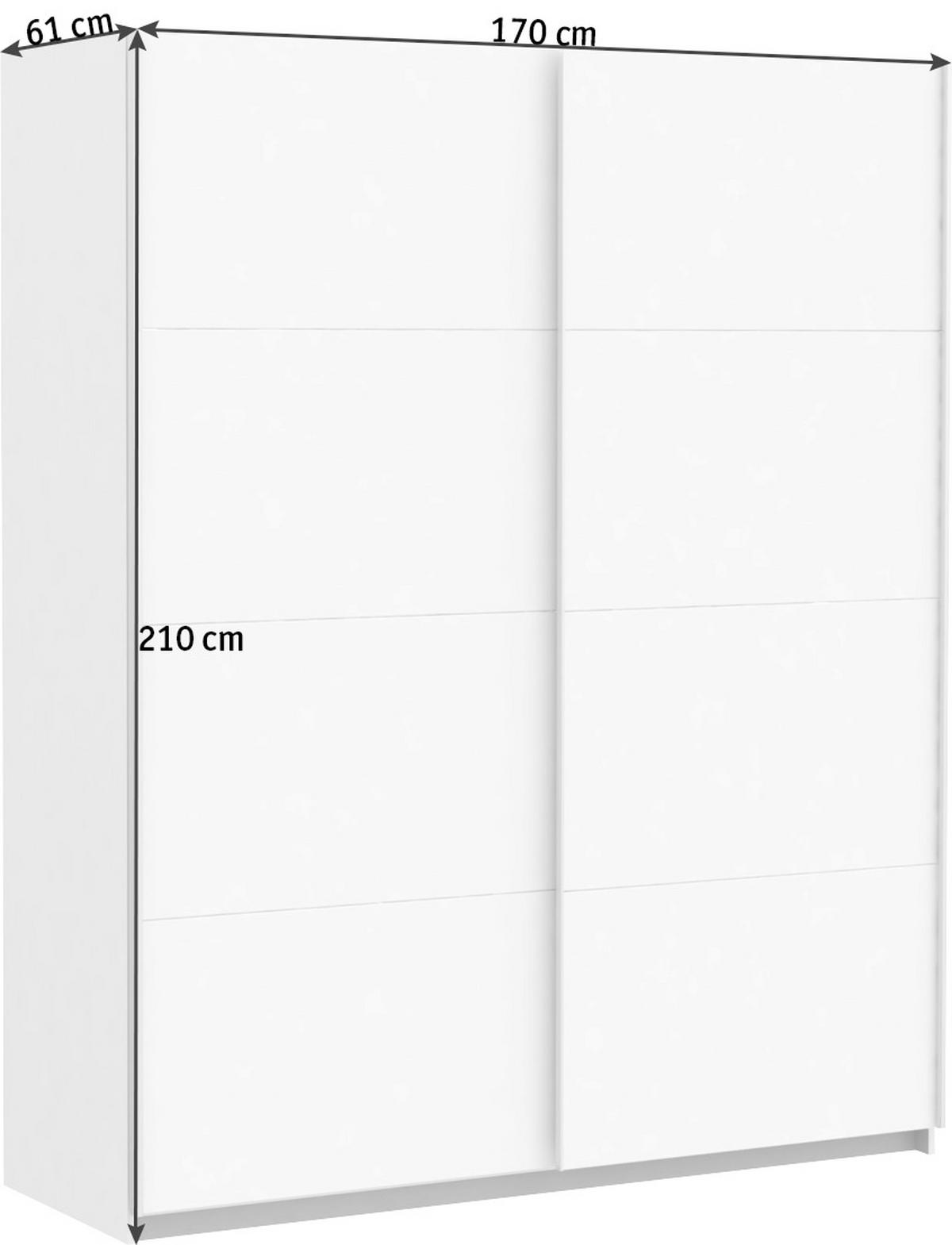 SCHWEBETÜRENSCHRANK  in Weiß  - Silberfarben/Weiß, Design, Holzwerkstoff/Metall (170/210/61cm) - Ti'me