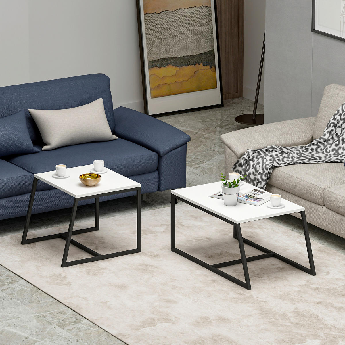 SOFFBORD SET - vit/svart, Design, metall/trämaterial - Livetastic