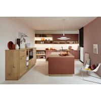 EINBAUKÜCHE MANHATTAN UNI  - Eichefarben/Rot, Design, Holzwerkstoff - Nolte Küchen