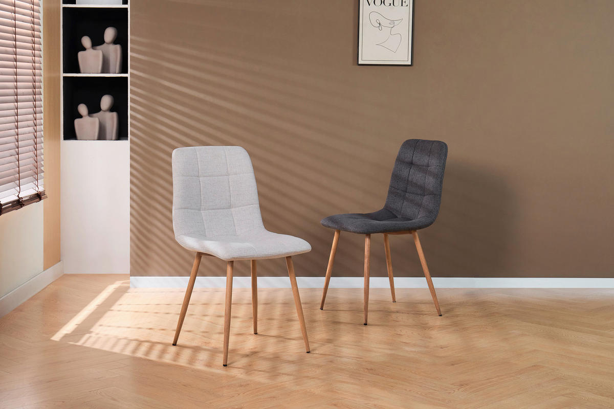 STUHL   Webstoff  Naturfarben, Dunkelgrau  - Dunkelgrau/Naturfarben, Design, Textil/Metall (45/87/55cm) - Stylife