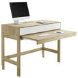 SCHREIBTISCH 122/58,3/93,4 cm in Weiß, Eiche Bianco - Eiche Bianco/Edelstahlfarben, Natur, Glas/Holz (122/58,3/93,4cm) - Valnatura