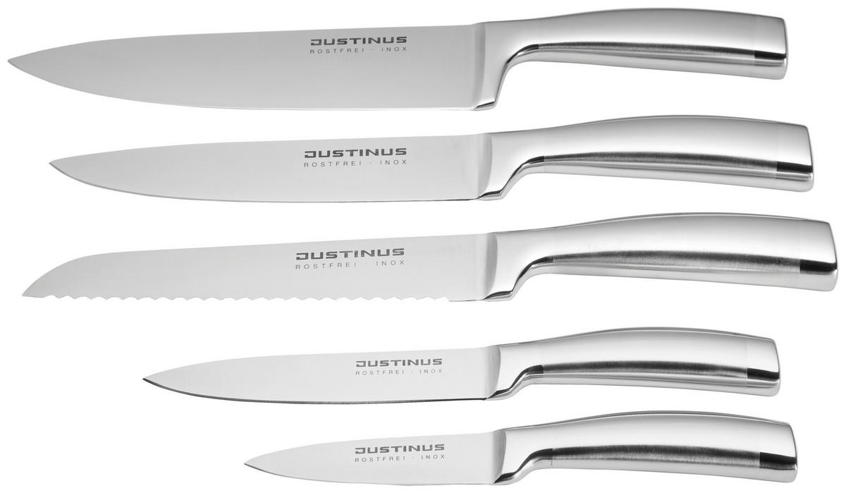 MESSERBLOCK Steel Edition No. 1 6-teilig  - Edelstahlfarben, Basics, Holz/Metall (30/21/8,2cm) - Justinus