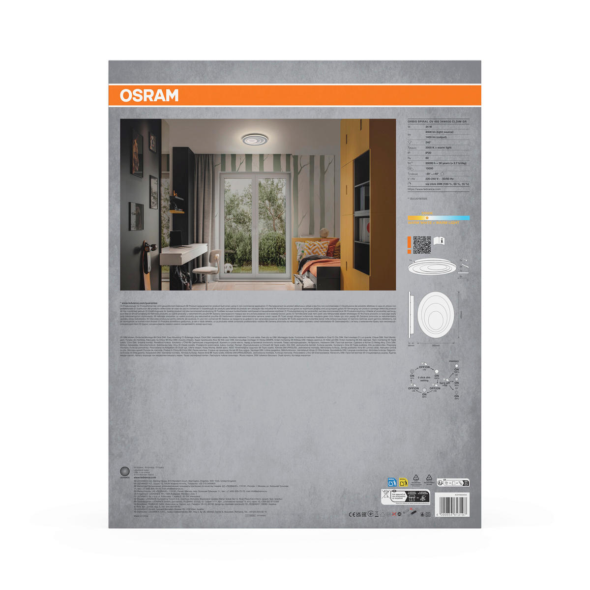 LED-DECKENLEUCHTE Orbis Spiral 38,5/48,5/5,6 cm   - Grau, Design, Kunststoff/Metall (38,5/48,5/5,6cm) - Osram