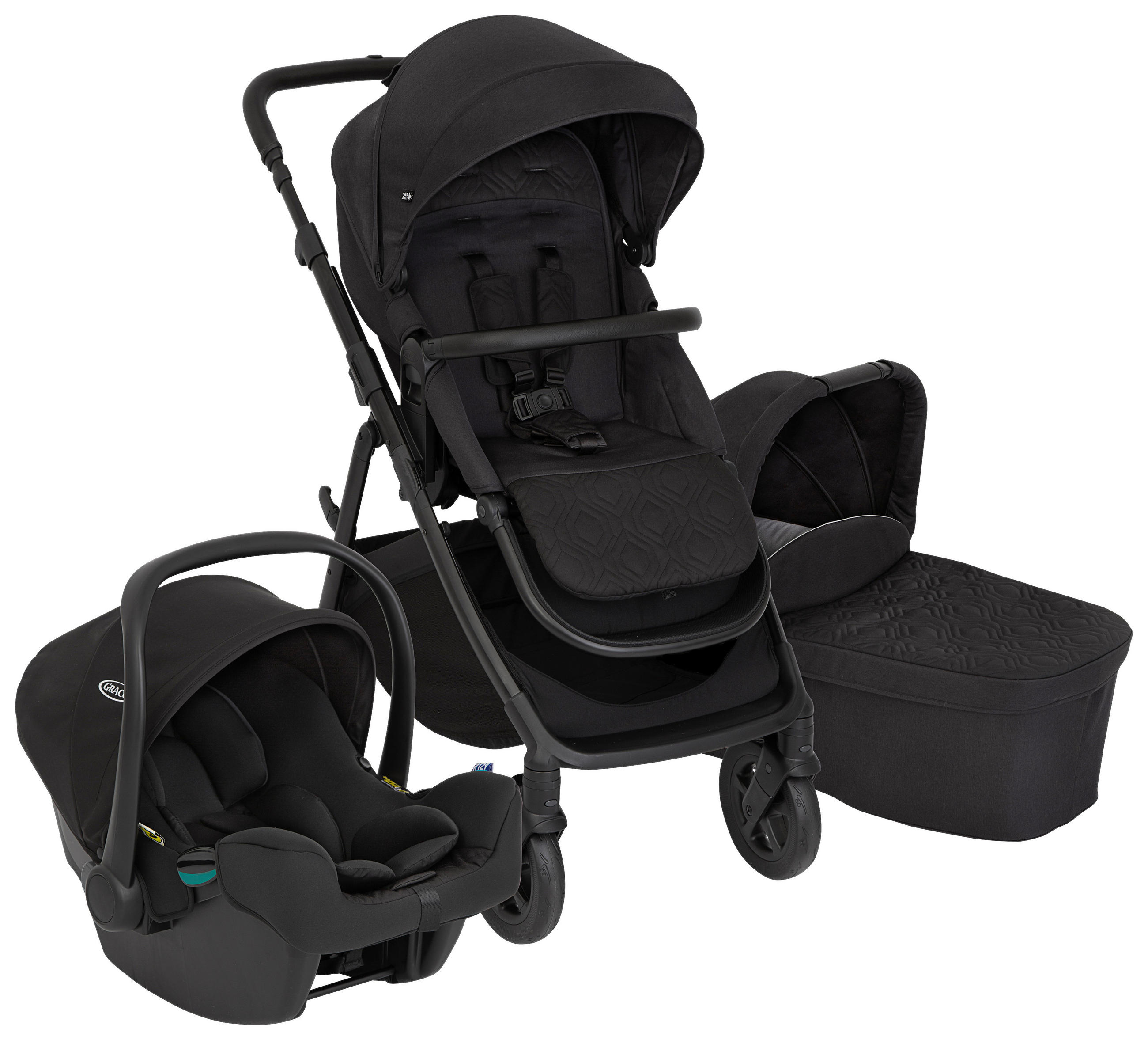 KINDERWAGENSET  Near2Me DLX 3in1  Midnight  - Schwarz, Basics, Textil/Metall (95/62,7/120cm) - Graco