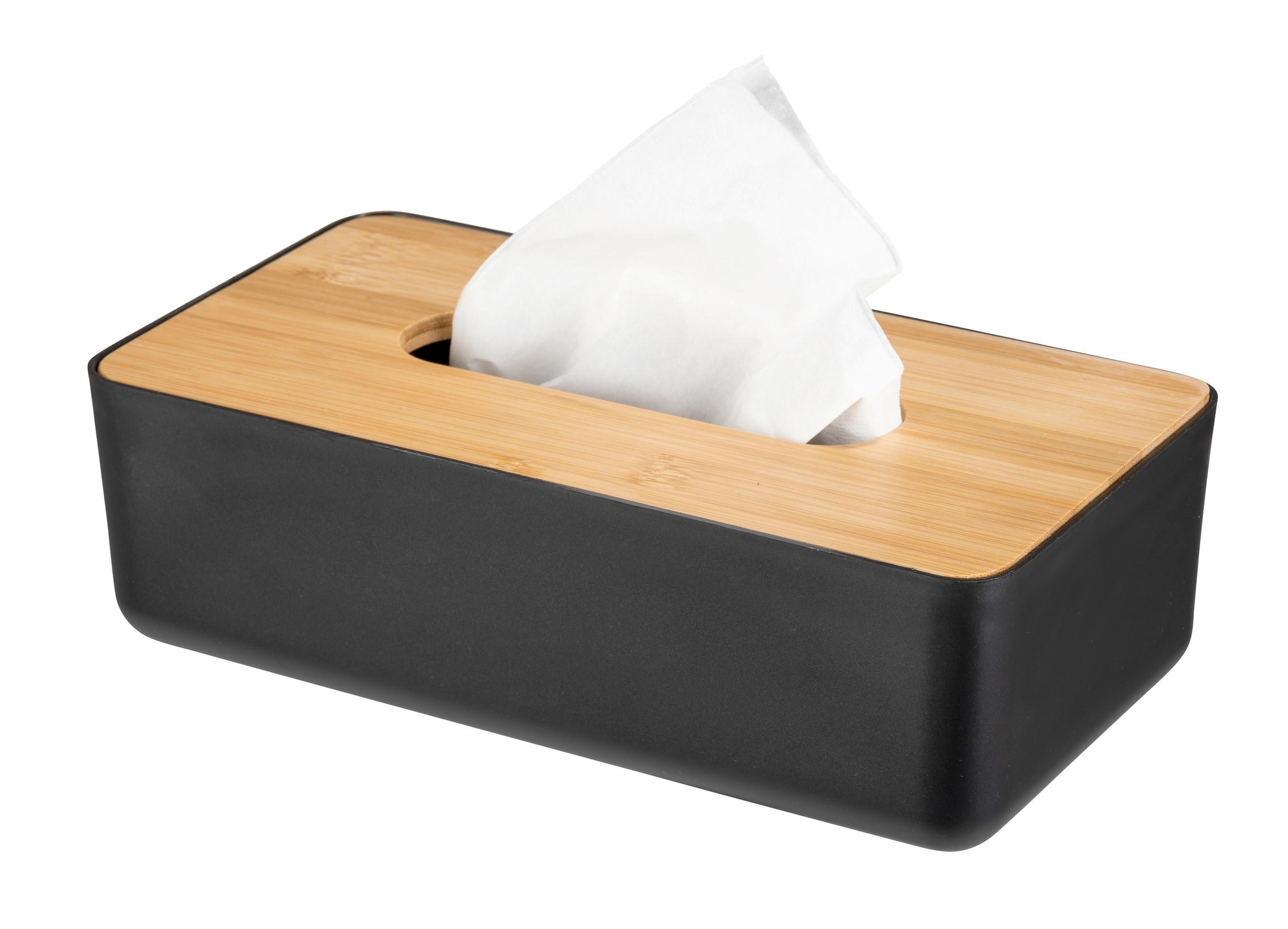 TASCHENTUCHBOX - Schwarz/Naturfarben, Basics, Naturmaterialien/Kunststoff (24/7,5/12,7cm) - Wenko
