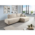 ECKSOFA Beige Flachgewebe Zierkissen, Rückenkissen, Bettkasten, Schlaffunktion, Rücken echt, Liegefläche im Originalstoff  - Beige/Schwarz, KONVENTIONELL, Kunststoff/Textil (260/145cm) - Carryhome
