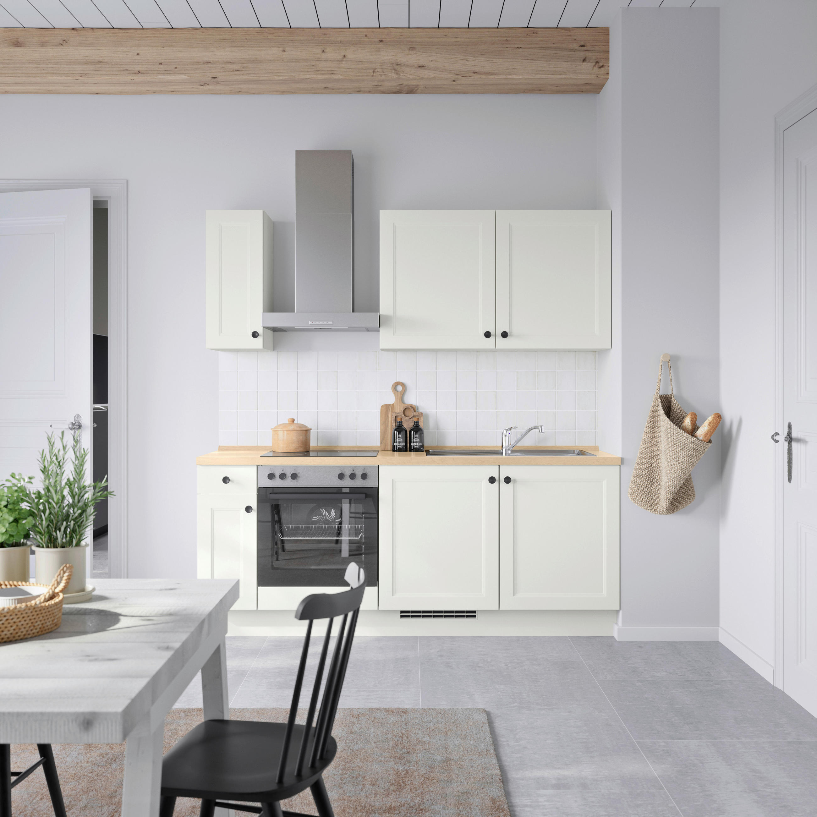 KÜCHENBLOCK 210 cm   in Weiß, Eichefarben  - Eichefarben/Schwarz, MODERN, Holzwerkstoff/Metall (210cm) - Nobilia