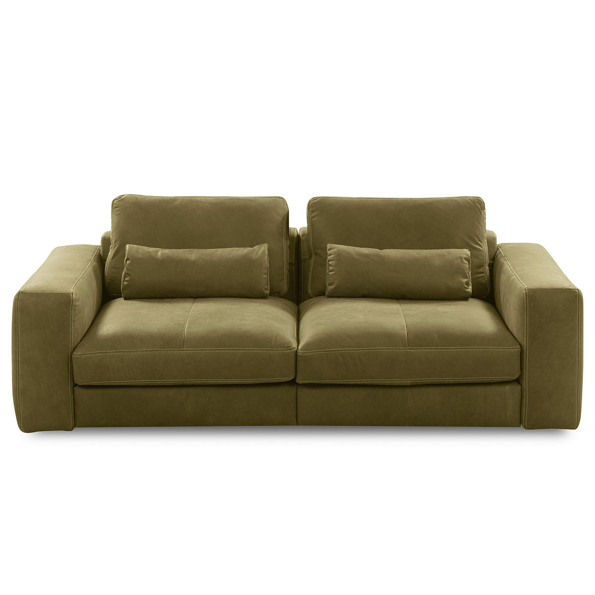 2-SITZER-SOFA  in Echtleder Olivgrün   - Beige/Schwarz, Design, Leder/Kunststoff (240/85/123cm) - Livetastic