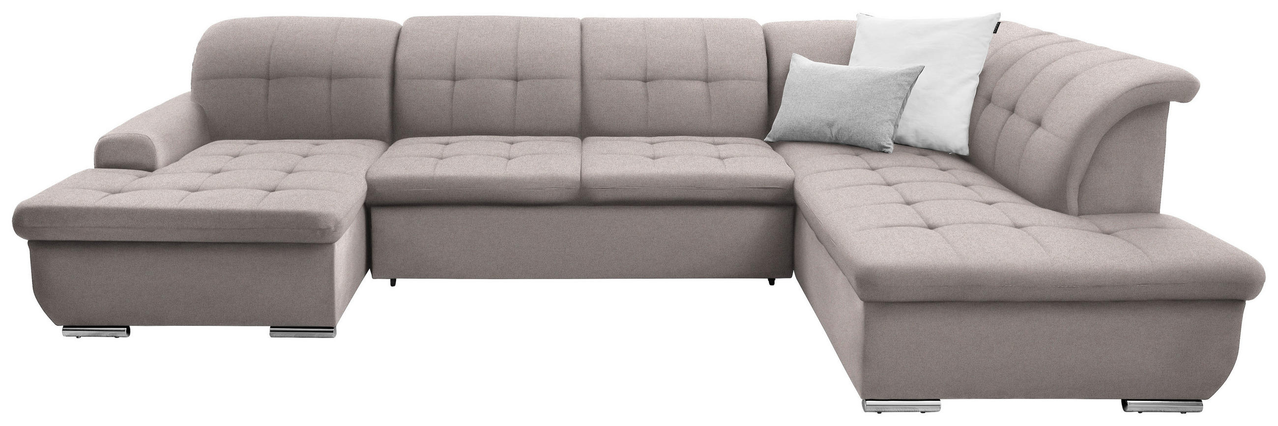 WOHNLANDSCHAFT inkl. Funktion Taupe Flachgewebe  - Taupe/Silberfarben, Design, Textil/Metall (145/342/208cm) - Cantus