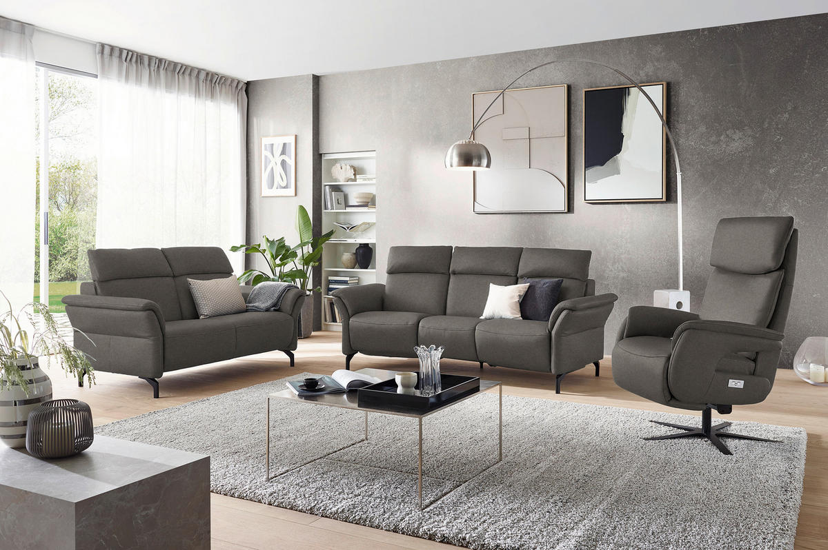 TRAPEZSOFA in Mikrofaser Schieferfarben  - Schieferfarben/Schwarz, Konventionell, Textil/Metall (221/103/95cm) - Dieter Knoll