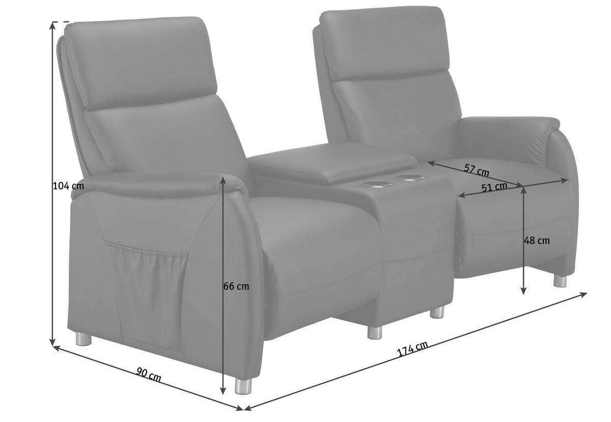 HEIMKINO-SOFA Lederlook Schwarz  - Schwarz, Design, Kunststoff/Textil (186/104/90cm) - Livetastic
