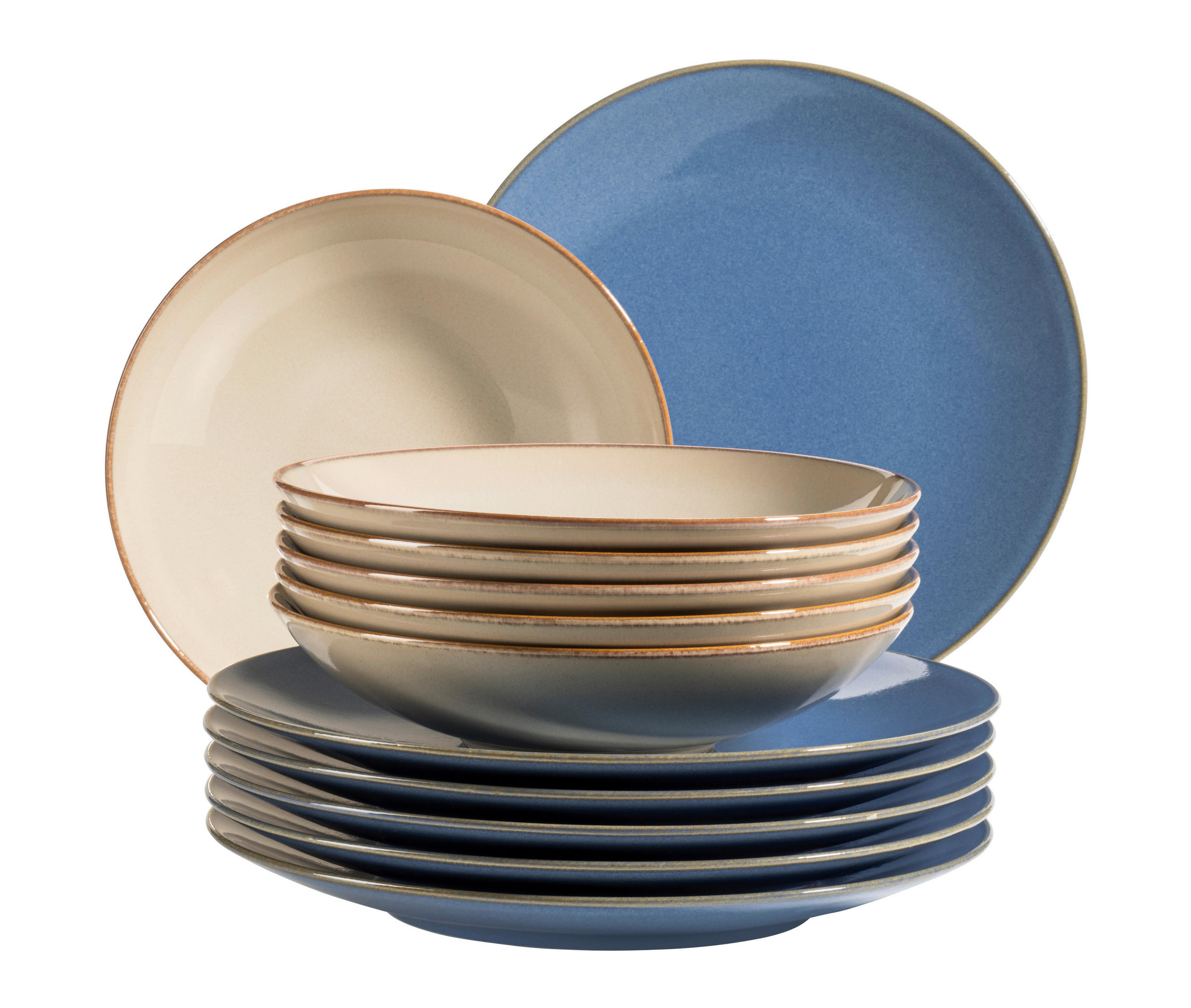 TAFELSERVICE Sandfarben, Hellblau Ossia 12-teilig  - Sandfarben/Hellblau, Basics, Keramik - Mäser