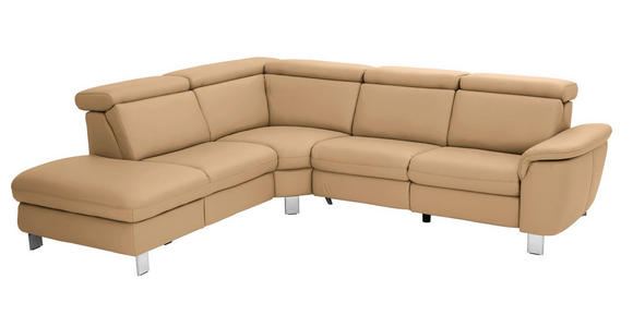 ECKSOFA in Echtleder Honig  - Alufarben/Honig, Design, Leder/Metall (242/271cm) - Cantus