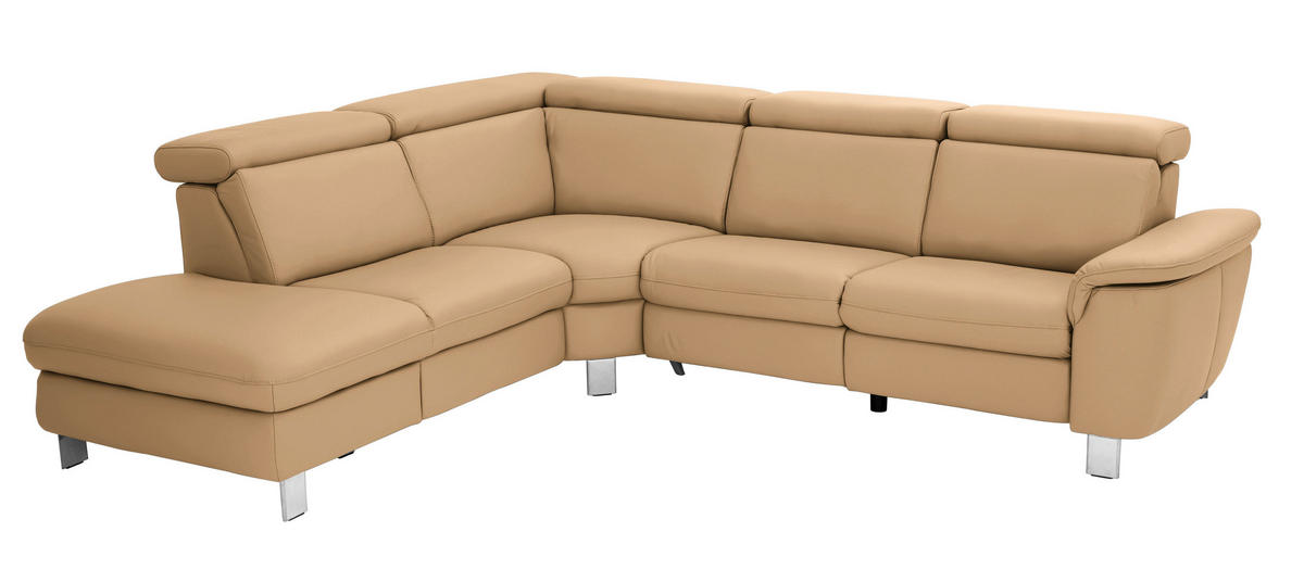 ECKSOFA in Echtleder Honig  - Alufarben/Honig, Design, Leder/Metall (239/271cm) - Cantus