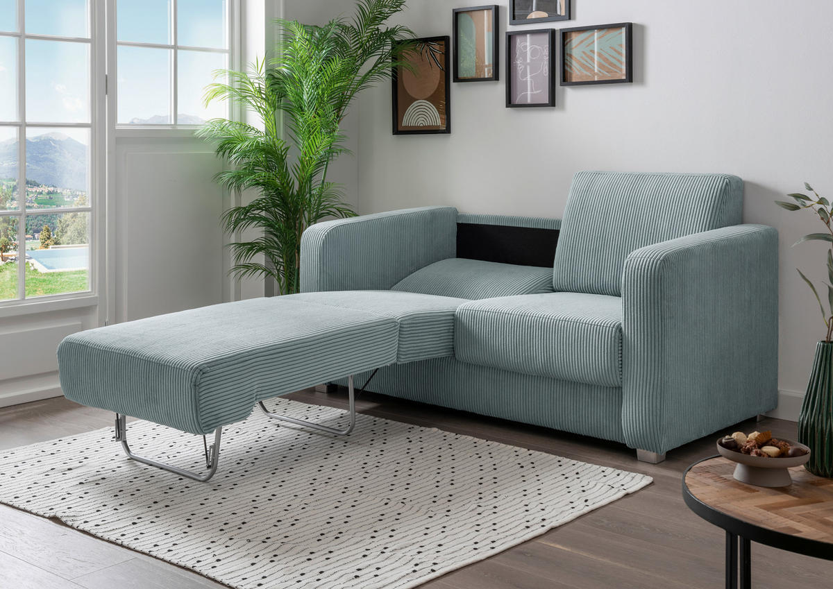 SCHLAFSOFA in Cord Hellblau  - Chromfarben/Hellblau, Basics, Kunststoff/Textil (159/88cm) - Livetastic
