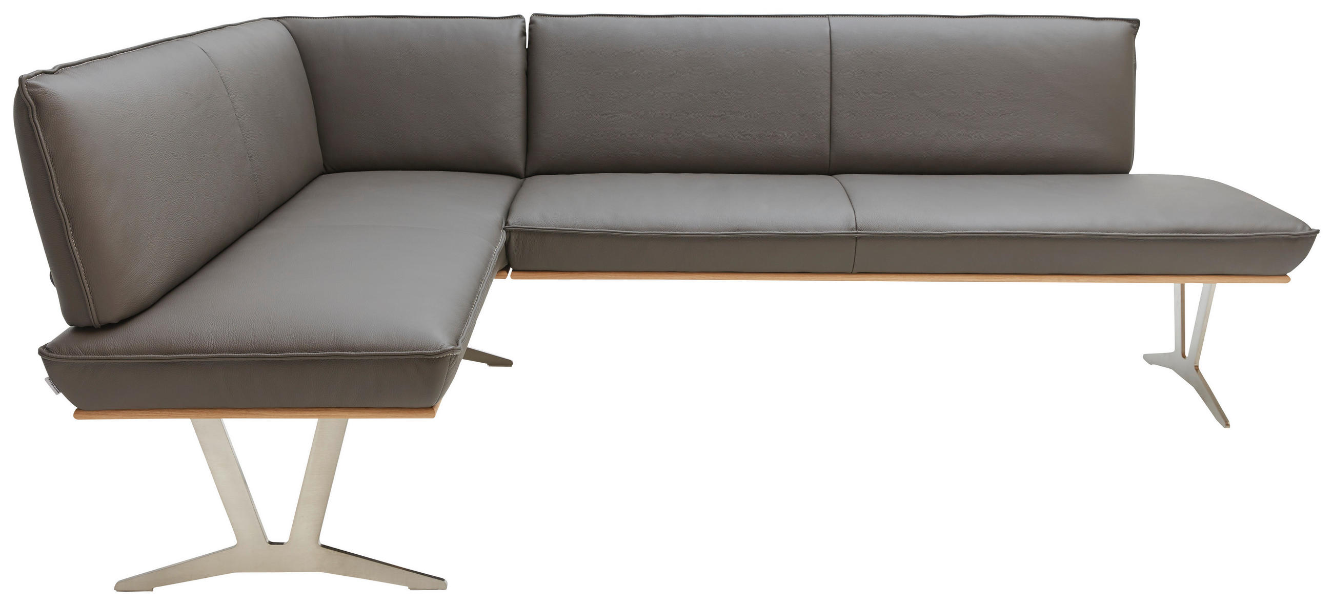 ECKBANK in Holz, Metall, Leder Schlammfarben  - Edelstahlfarben/Schlammfarben, Design, Leder/Holz (162/197cm) - Ambiente